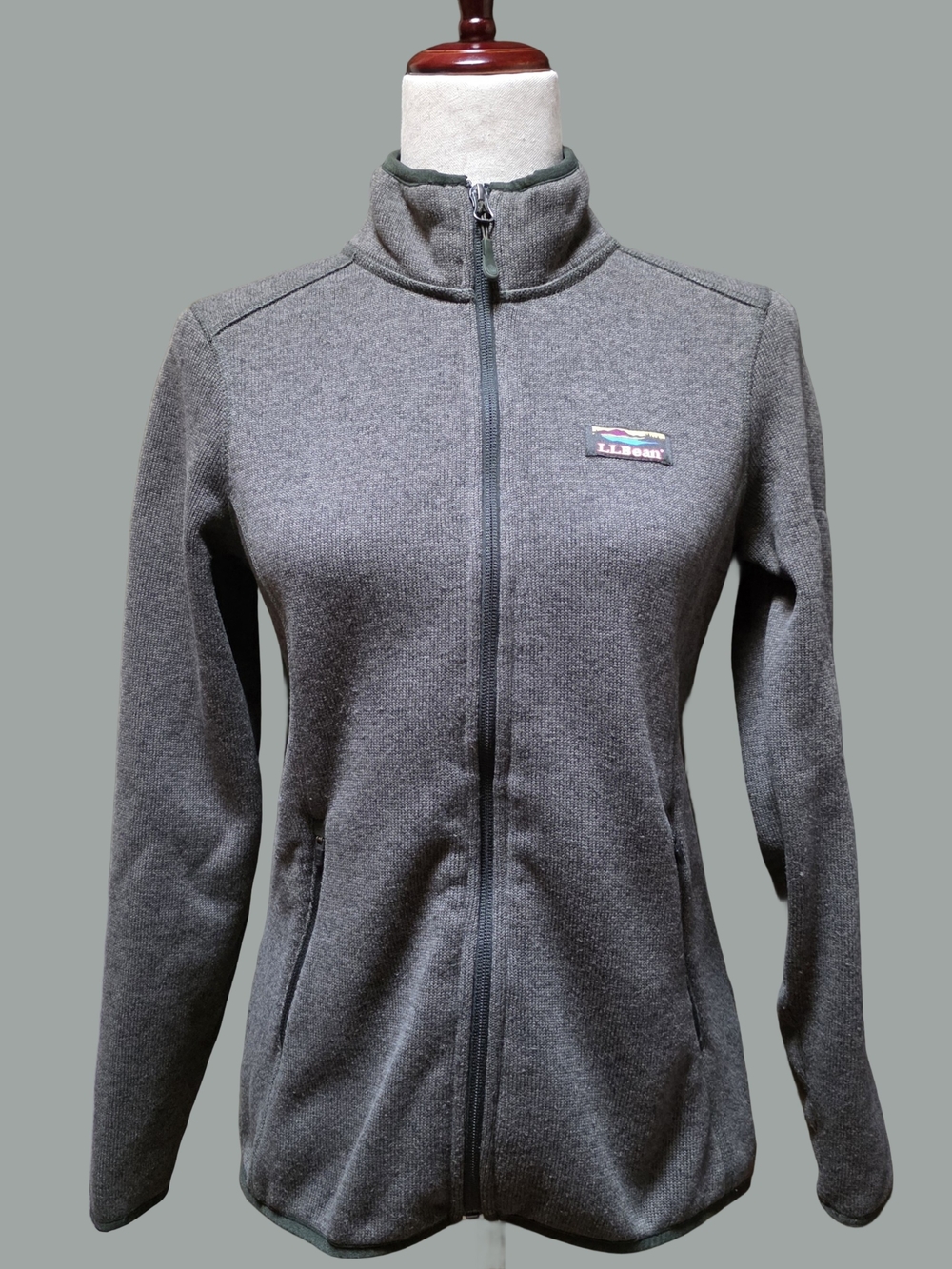LL Bean Green Grey Full Zip Sweater Fleece Jacket